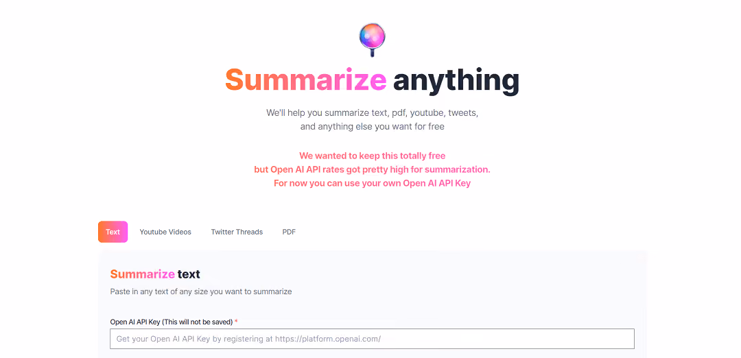 Summarizethis is an AI-powered tool designed to help users summarize a wide range of content types, including text, PDFs, videos, and Twitter threads.