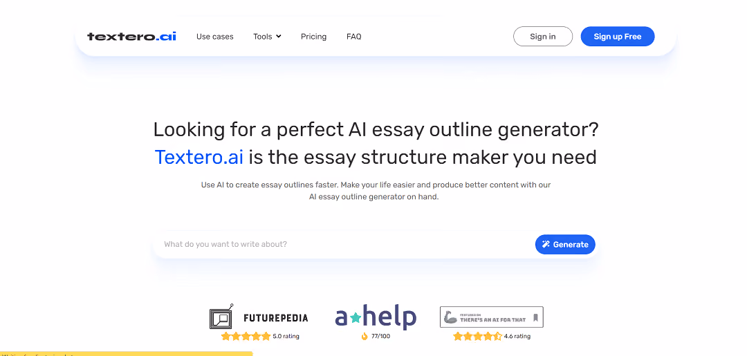 Textero.ai is an AI-powered essay outline generator and structure maker, designed to make essay outlining easier and more convenient.