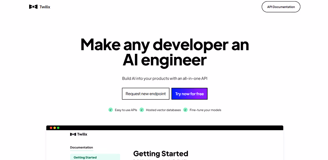 Twilix is an AI company that provides user-friendly APIs for developers to easily integrate AI into their products.