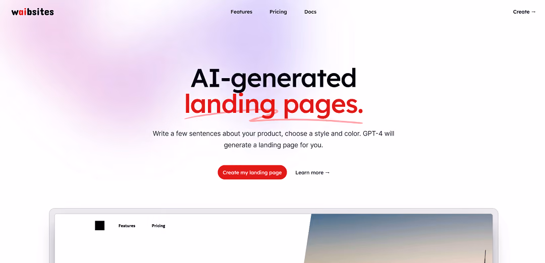 Waibsites AI-generated landing pages is an innovative tool that uses advanced AI technology and modern tools.