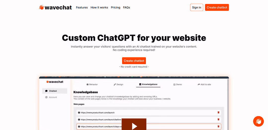Wavechat is an AI tool for businesses to create personalized chatbots, trained on their website's content.
