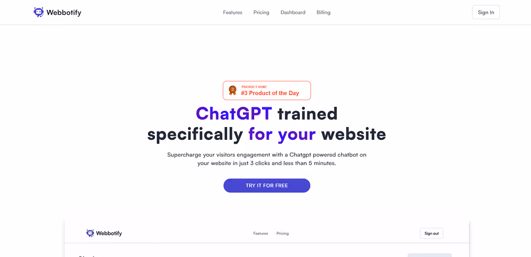 Webbotify is a website chatbot tool that maximizes visitor engagement by harnessing the power of ChatGPT.