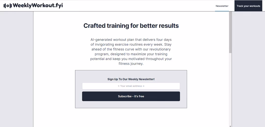 Weekly Workout is an AI-powered fitness program that delivers invigorating workout plans four days a week.