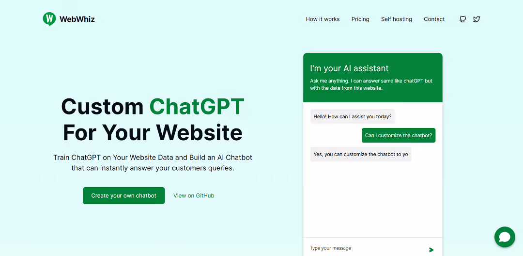 WebWhiz is an AI chatbot tool designed for website owners to create their own customized ChatGPT chatbot.