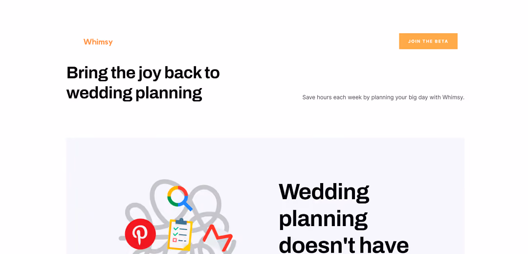Whimsy, an innovative wedding planning tool, is set to redefine the wedding planning experience. Unlike the traditional, time-consuming methods involving spreadsheets and vendor calls, Whimsy offers a streamlined solution.