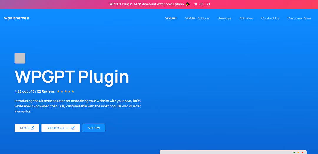 WPGPT is an advanced WordPress plugin that lets you create your personalized AI-powered chat system for websites and applications.