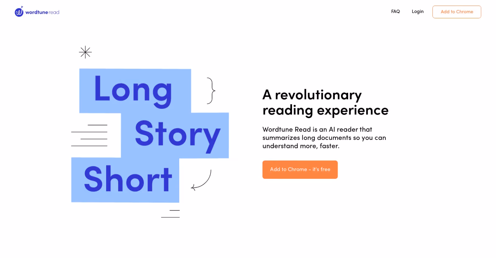 Wordtune Read is an AI reading tool that uses algorithms to condense long documents, helping readers quickly understand important points.