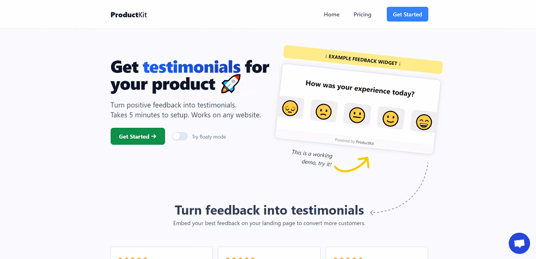 ProductKit.ai is a user-friendly tool designed to help businesses boost their website's conversion rates by harnessing the power of customer testimonials. Its setup is quick, taking just five minutes, and it seamlessly integrates with any website.