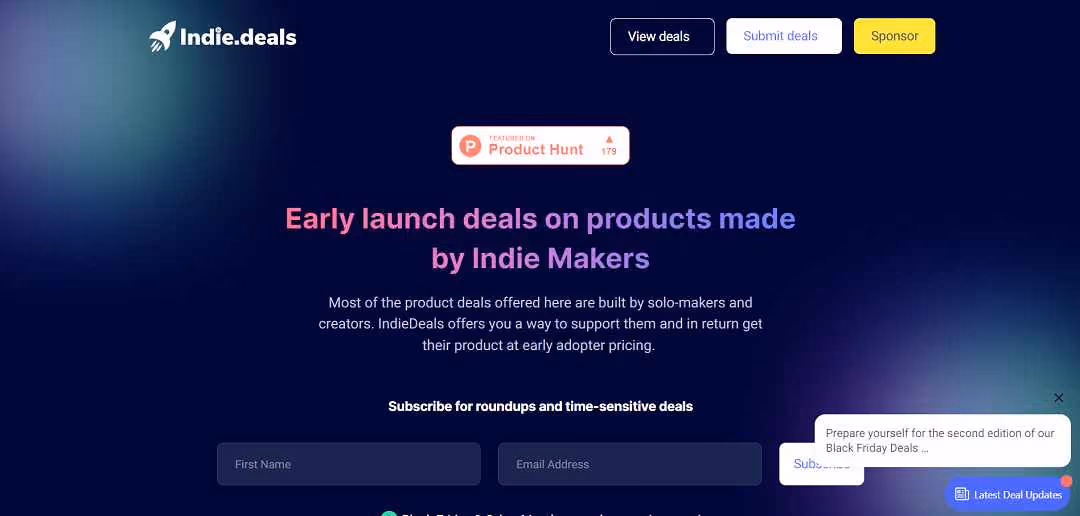 IndieDeals presents a unique platform where product enthusiasts can engage with and support solo-makers and creators.