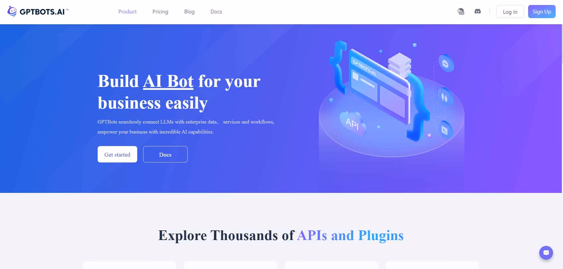 GPTBOTS.ai enables developers to seamlessly integrate LLM with their own data and application services, and easily build AI services.