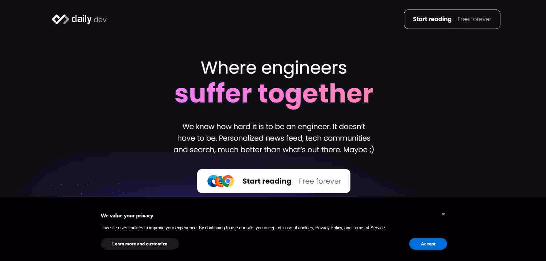 Daily.dev is a unique platform aimed at developers, offering a space for them to learn, collaborate, and grow together. It provides a personalized news feed tailored to the user's tech stack, allowing for the discovery of new tools and tricks.