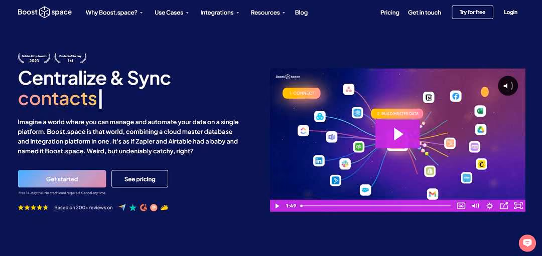 Boost.space is a combined cloud database and integration platform that helps you consolidate, organize, and sync data from over 1,700 apps.