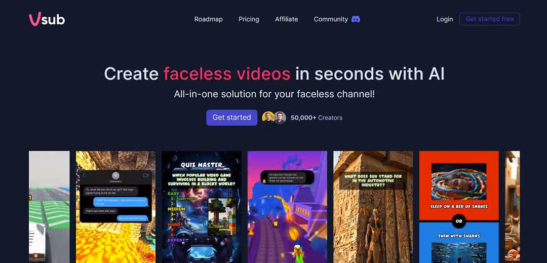 Vsub is an innovative platform designed to enhance the efficiency and quality of video production for content creators, particularly those focusing on faceless videos.