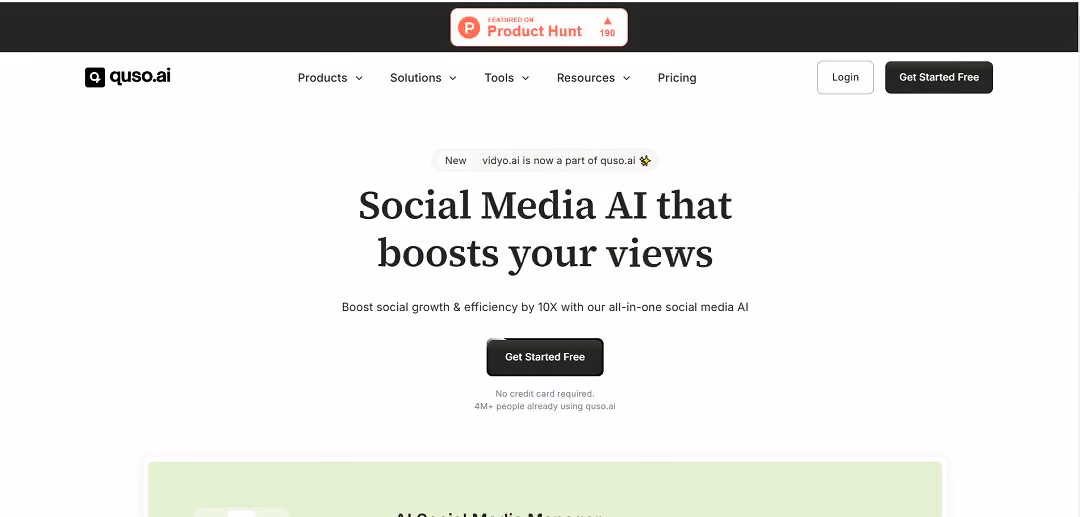 Quso.ai, formerly known as vidyo.ai, is an AI-driven social media management platform designed to streamline content creation, scheduling, and analytics.