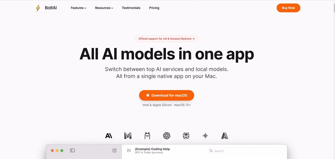 BoltAI is an advanced AI platform crafted to elevate your Mac experience and boost productivity across a wide range of tasks. 