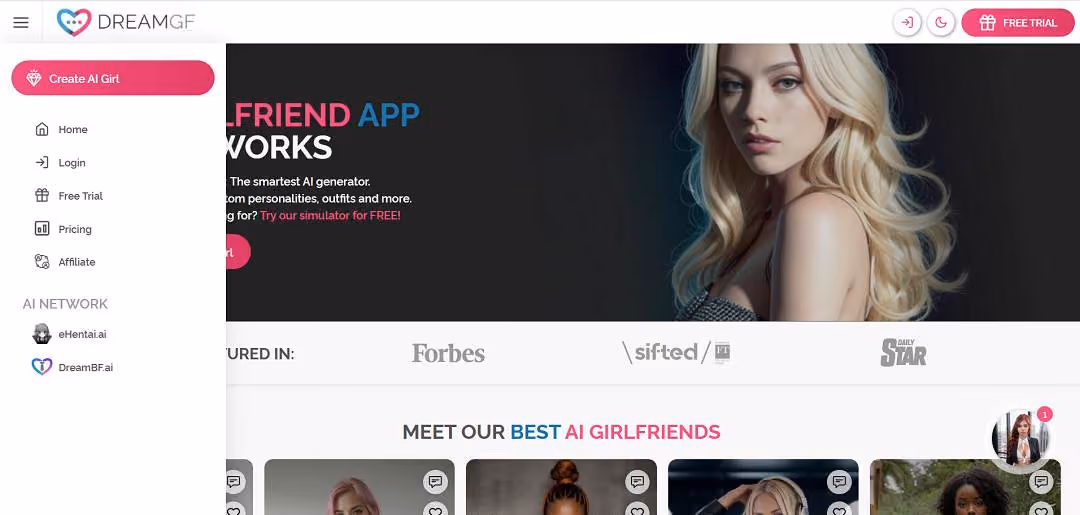 DreamGF is an AI-driven platform that enables users to create and interact with personalized virtual girlfriends.
