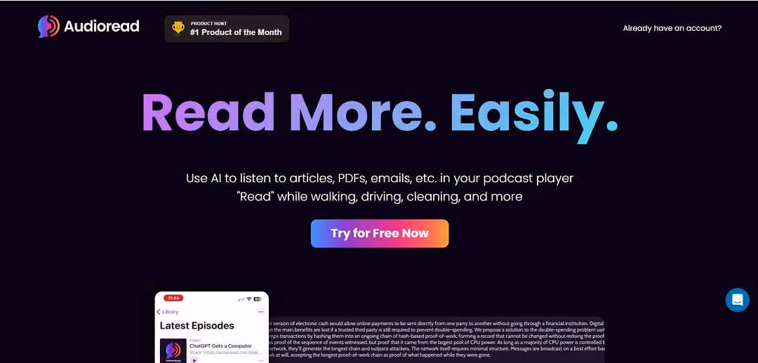 Audioread is an innovative platform that converts various text formats—such as articles, PDFs, and emails—into high-quality, natural-sounding audio.