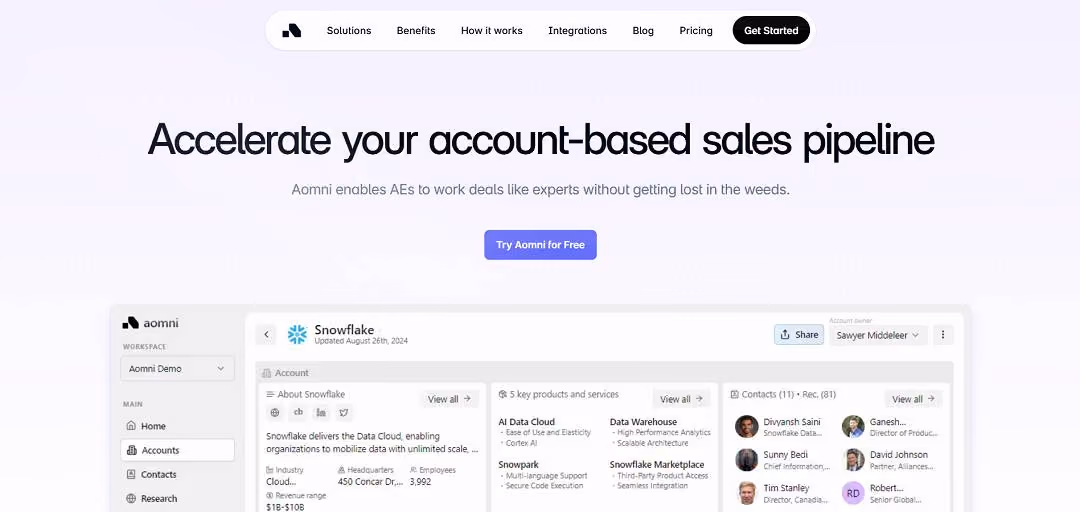 Aomni is an AI-driven platform designed to streamline and enhance the efficiency of B2B sales teams by automating key aspects of the sales process, including account research, content creation, and data entry.