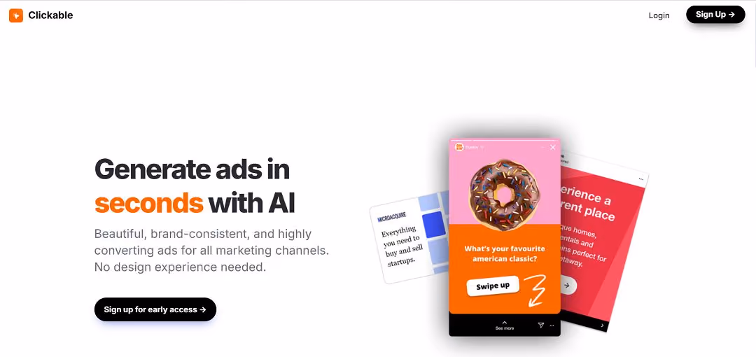 Clickable is an innovative platform that leverages artificial intelligence to streamline the creation of visually appealing and brand-consistent advertisements across various marketing channels.
