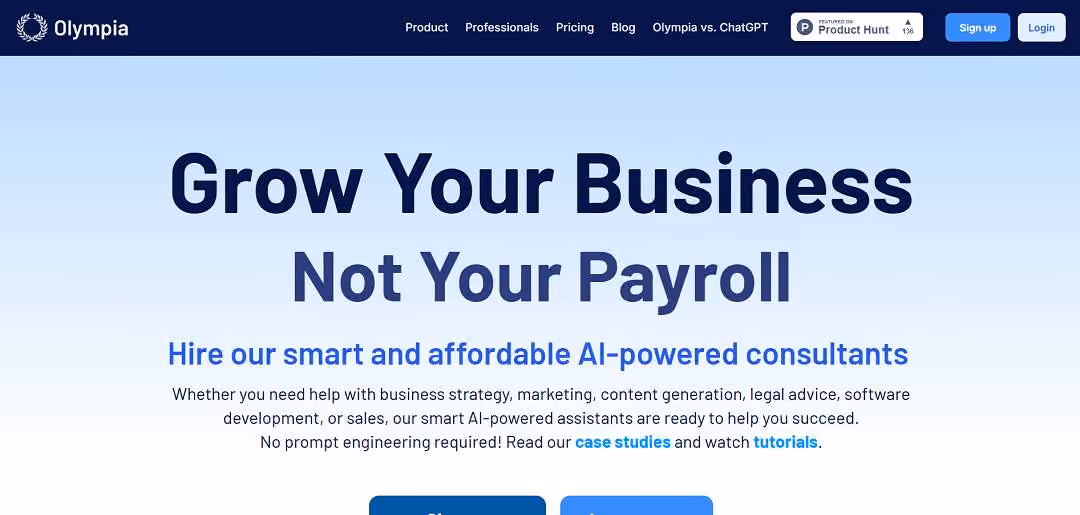 Olympia is an AI-driven platform that provides virtual staffing solutions for solopreneurs and startups, enabling them to expand their operations efficiently and cost-effectively. 