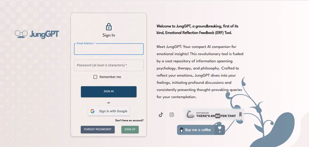 JungGPT is an AI-driven Emotional Reflection Feedback (ERF) platform designed to help users explore and understand their emotions.