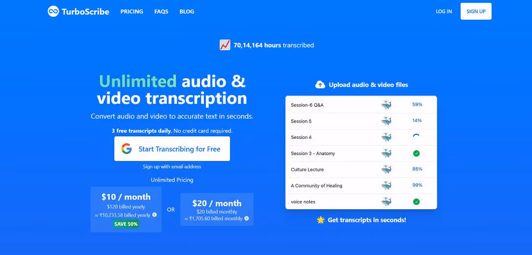 TurboScribe is an advanced AI-driven transcription platform that efficiently converts audio and video files into accurate text.