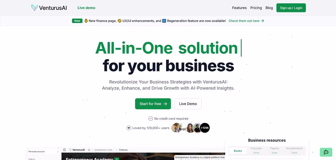 VenturusAI is a cutting-edge platform designed to assist entrepreneurs and businesses in refining their ideas and strategies through advanced artificial intelligence.