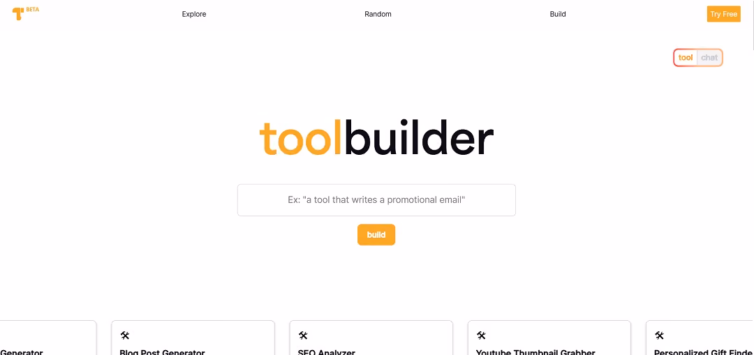 Toolbuilder is a platform that enables users to create custom AI-driven tools without the need for coding skills. It offers a user-friendly interface where individuals can input prompts, and the platform's AI handles the technical aspects of tool development.