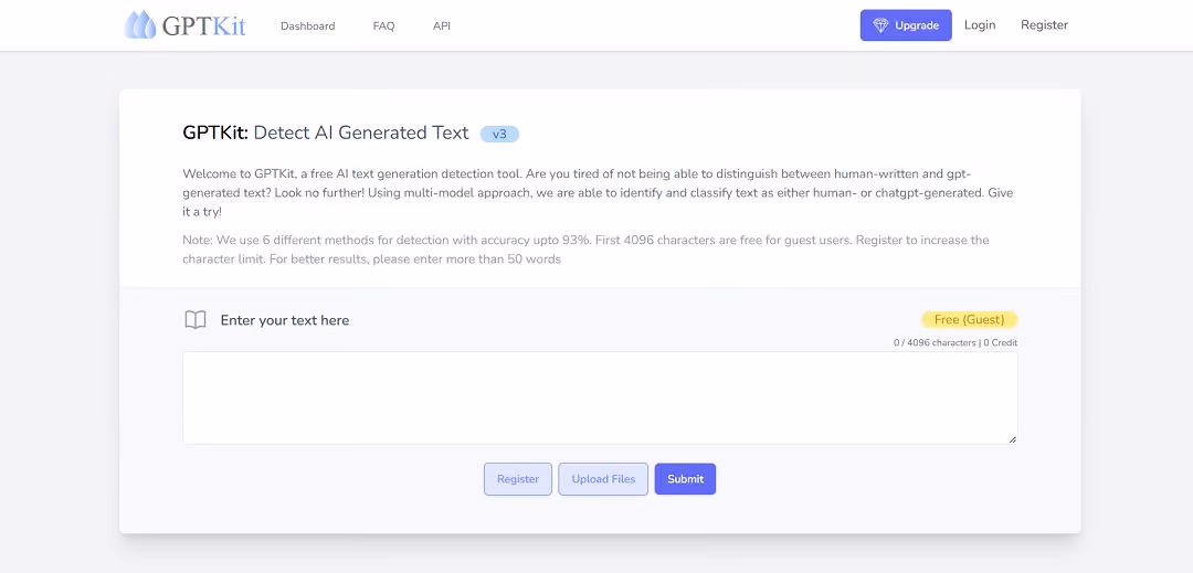 GPTKit is an AI-driven tool designed to identify whether text is human-authored or generated by artificial intelligence.
