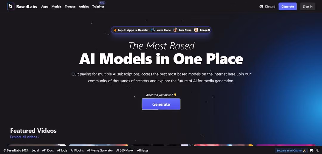 BasedLabs is a platform dedicated to AI-powered video generation, offering a suite of tools for creating and editing images and videos.