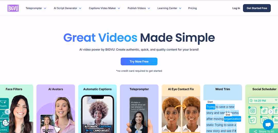 BIGVU is an all-in-one AI-powered video creation platform that makes it easy for anyone to produce high-quality, professional-looking videos.