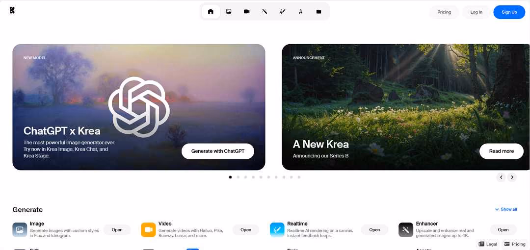 Krea AI is a sophisticated generative AI platform that empowers users to create high-quality visual content with remarkable ease and precision.