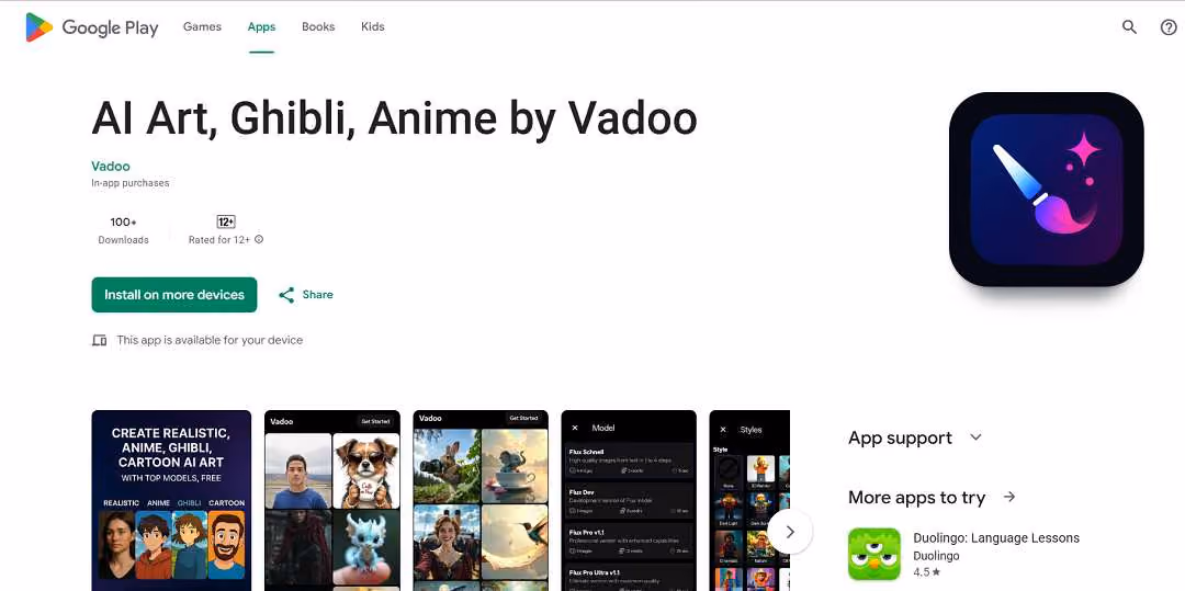 VadooAI Art App is a simple and powerful app that lets you create beautiful images using just text.