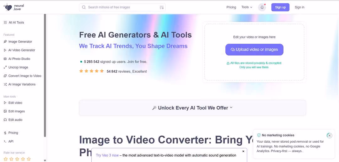 Neural.love is an all-in-one online platform that leverages artificial intelligence to help users generate, enhance, and restore digital content like images, videos, and audio.