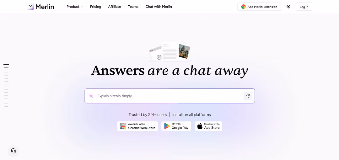 Merlin AI is a powerful all-in-one AI assistant designed to help users boost productivity, save time, and streamline everyday tasks through artificial intelligence.