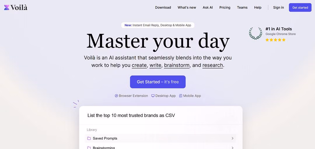 Voilà AI Assistant is an all-in-one productivity tool that integrates artificial intelligence into your daily workflow to help you work smarter and faster.