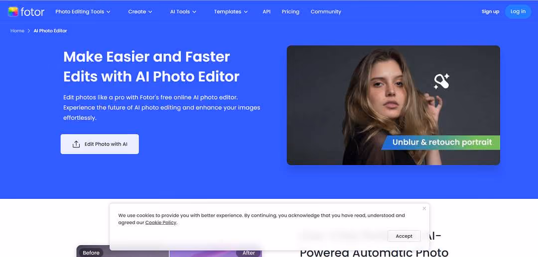 Fotor AI is an all-in-one creative platform that leverages artificial intelligence to simplify and enhance photo editing, image generation, and video creation.