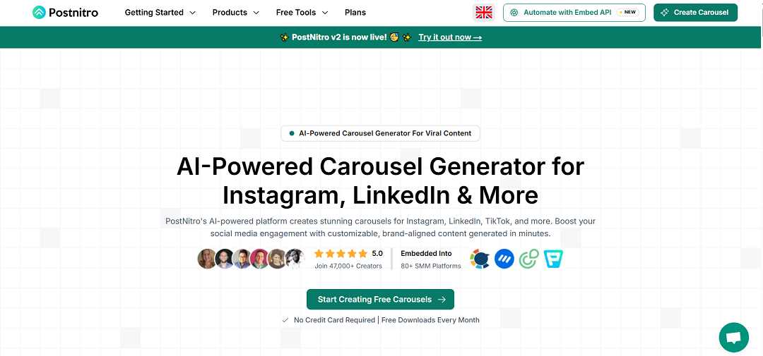 PostNitro AI is an AI-powered carousel post generator designed to simplify content creation for social media platforms such as Instagram, LinkedIn, X (Twitter), Facebook, Pinterest, TikTok, and Reddit