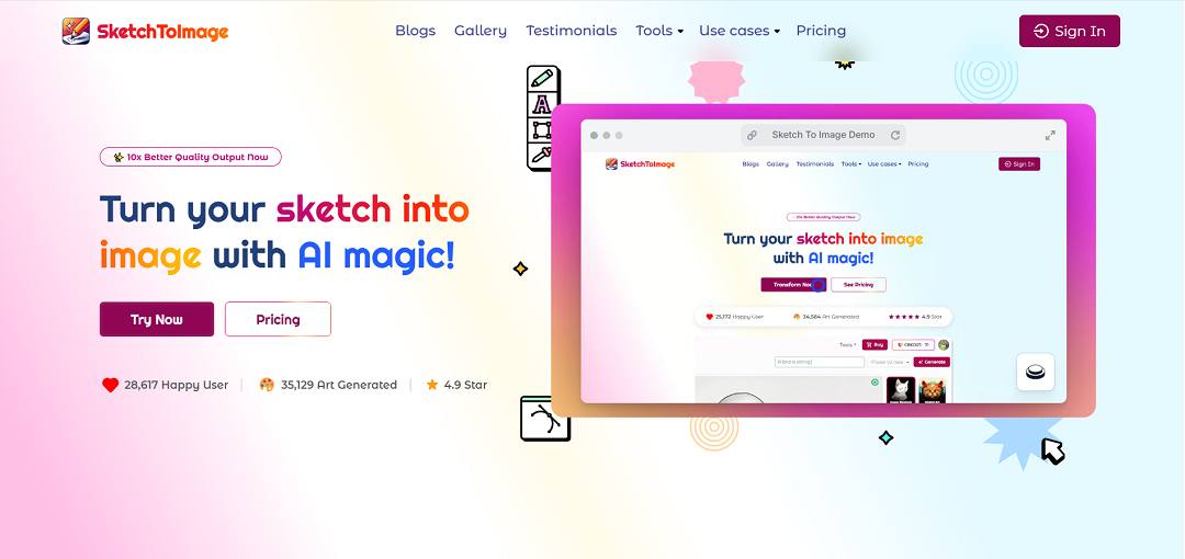 SketchToImage is an AI-powered creative tool designed to transform simple sketches into stunning, high-quality artwork with just a few clicks.