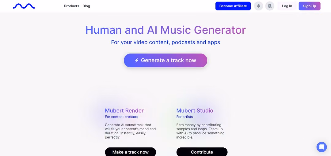Mubert is an innovative AI-powered music platform that allows users to generate, stream, and license music in real-time, tailored to specific moods, activities, and durations. 