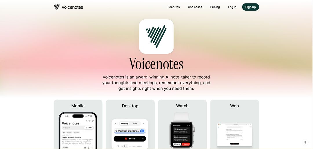Voicenotes is an AI-first note-taking app designed to make capturing, organizing, and repurposing spoken ideas effortless.