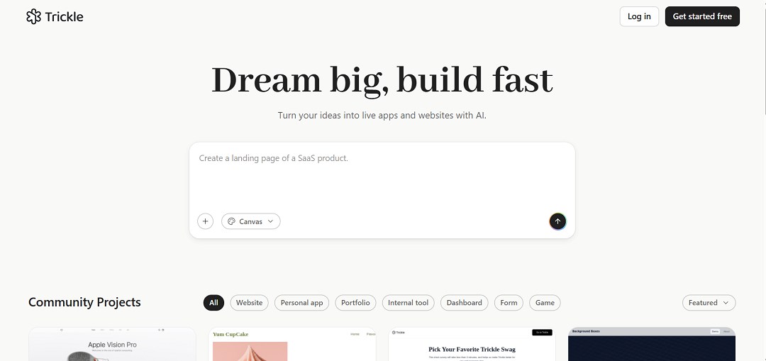 Trickle is an AI-powered no-code platform that lets people turn ideas into live, responsive web apps and websites without writing code.