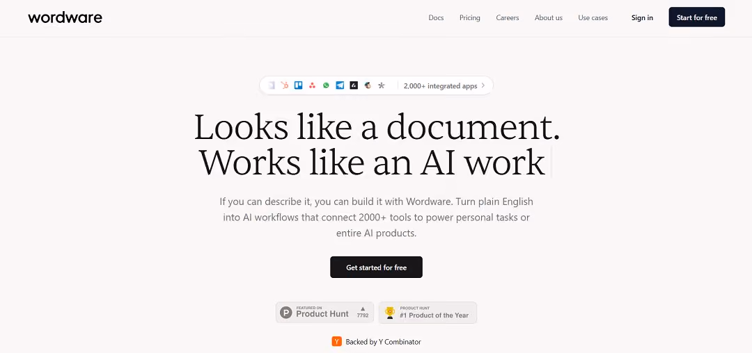 Wordware is a no-code, natural-language-first platform that lets individuals and teams design, test, and deploy AI workflows and agents by writing plain English.