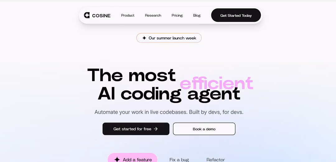 Cosine is an advanced AI-powered developer assistant designed to function as an autonomous software engineering agent, capable of performing complex coding tasks in real production environments.