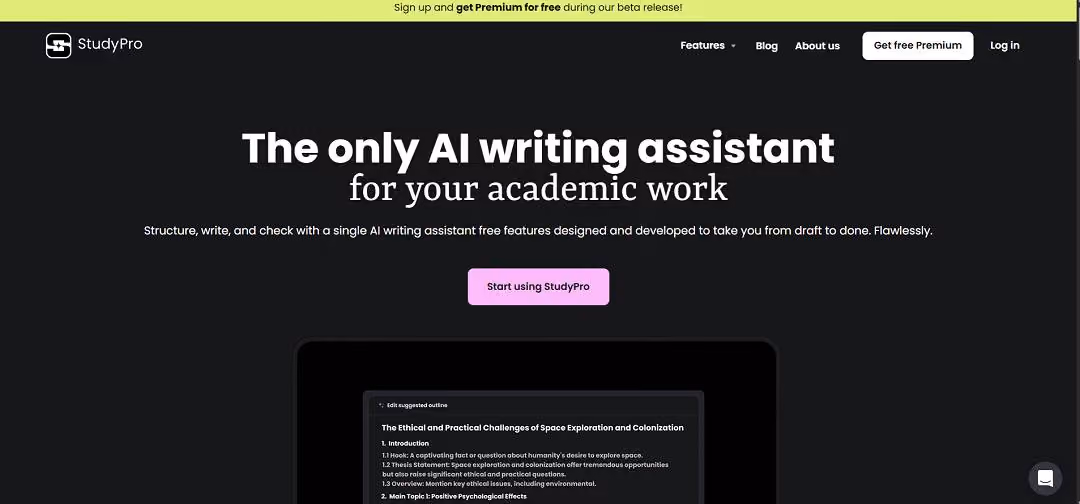 StudyPro is an AI-powered writing assistant designed specifically to support academic work, offering a comprehensive suite of tools for students, researchers, educators, and academics.