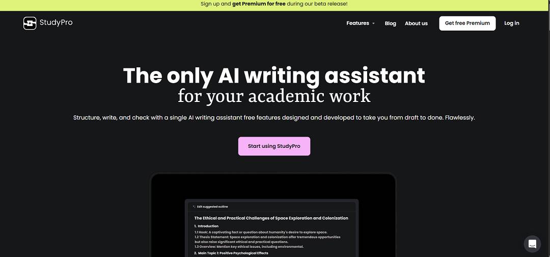 StudyPro is an AI-powered writing assistant designed specifically to support academic work, offering a comprehensive suite of tools for students, researchers, educators, and academics.
