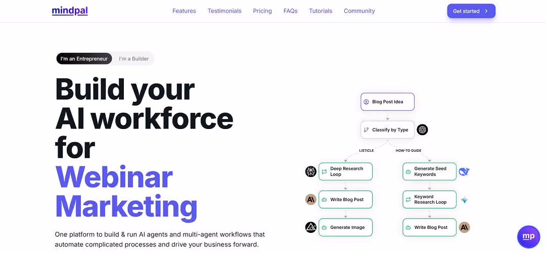  MindPal is an innovative AI-powered platform designed to help professionals and businesses automate complex tasks through the creation of specialized AI agents and multi-agent workflows.