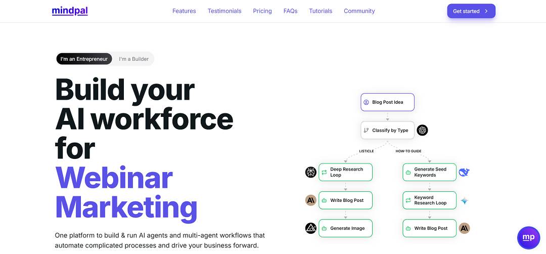  MindPal is an innovative AI-powered platform designed to help professionals and businesses automate complex tasks through the creation of specialized AI agents and multi-agent workflows.