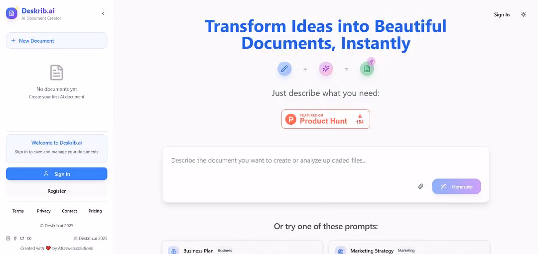 DeskribAI is an AI-powered platform built to simplify and speed up the process of document creation