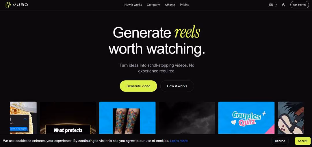VUBO is an AI-powered video creation platform designed to help anyone generate engaging, short-form videos within seconds, without requiring prior editing experience. 